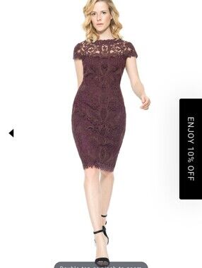 Tadashi Shoji Corded Embroidery on Tulle Cap Sleeve Dress